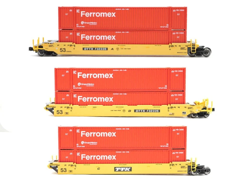 Kato N Scale MAXI-IV BNSF Old Logo 3-Car with Ferromex Containers