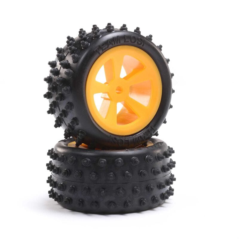 Losi 4 Row Rear Tyres Mounted on Orange Wheels for Mini JRX2 - LOS41022