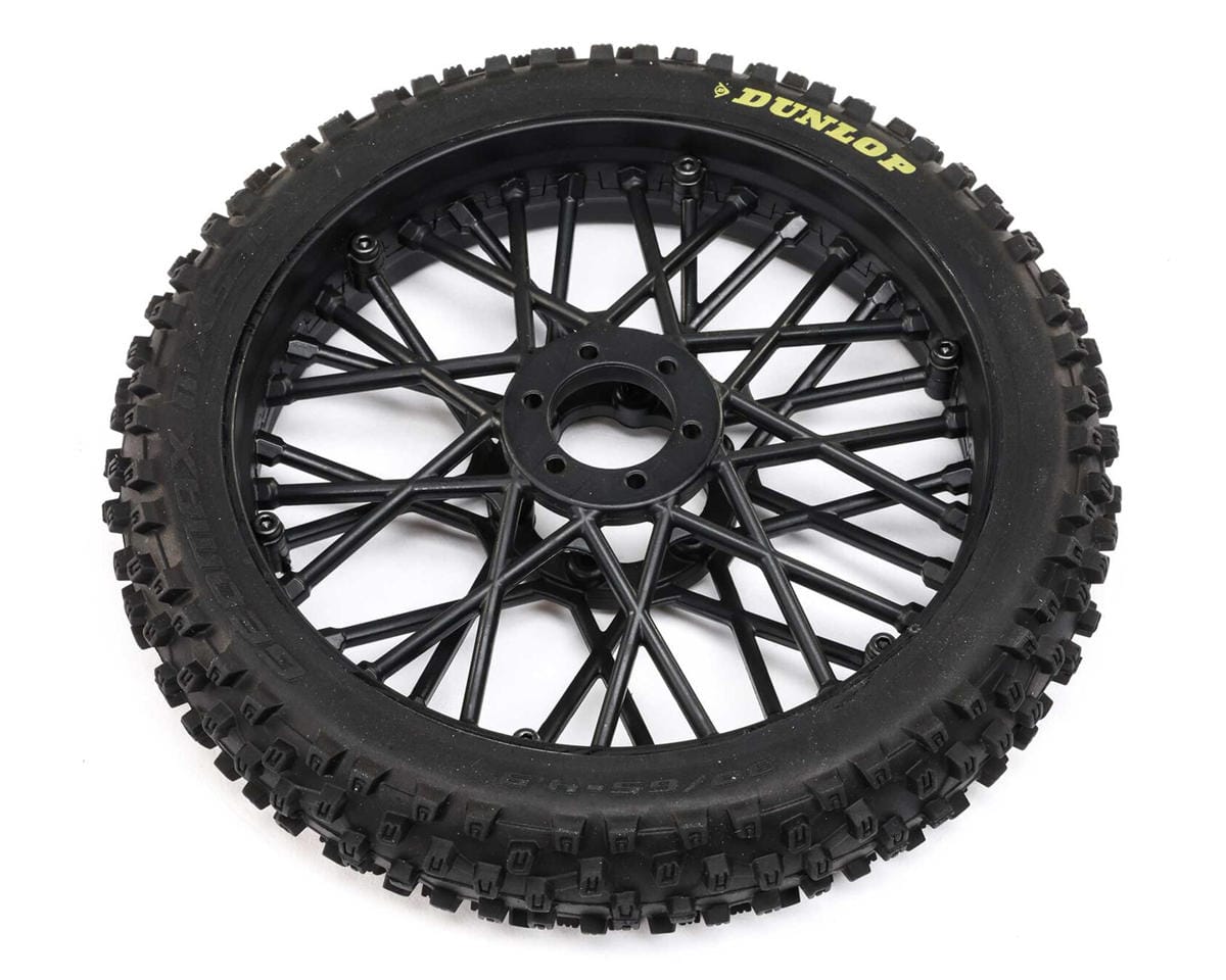 Losi Dunlop MX53 Front Tyre Mounted with Black Wheel, ProMoto-MX - genuine Losi product LOS46004