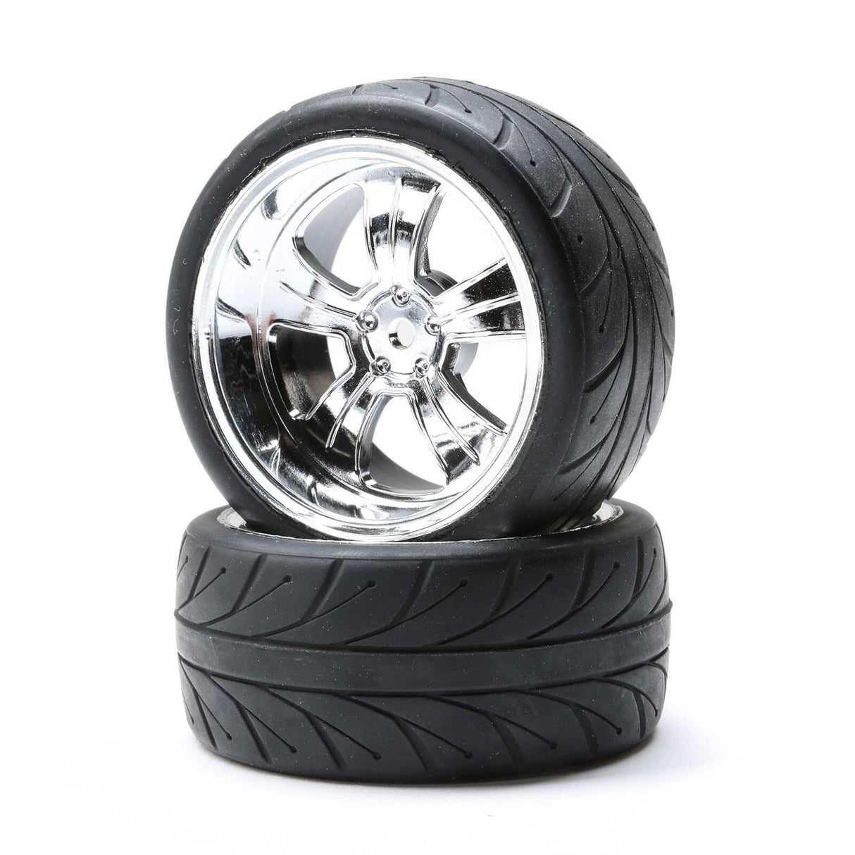 Losi Mounted Rear 5-Spoke Chrome Wheel Tyre 54x30mm 2pcs V100 LOS43039