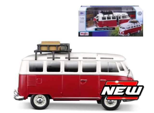 Maisto 1/24 VW Van Samba with Rooftop Rack & Accessories Diecast Model - Special Edition