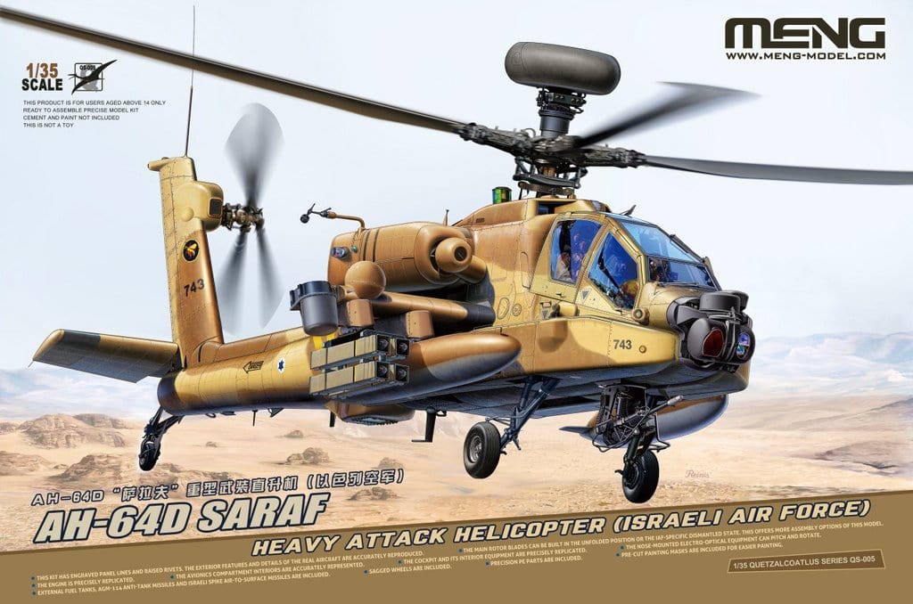 Meng 1/35 AH - 64D SARAF (Israeli Air Force) Plastic Model Kit - Hobbytech Toys