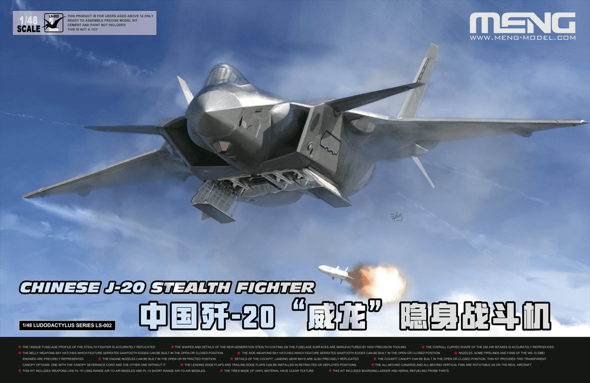 Meng 1/48 Chinese J - 20 Stealth Fighter Plastic Model Kit - Hobbytech Toys