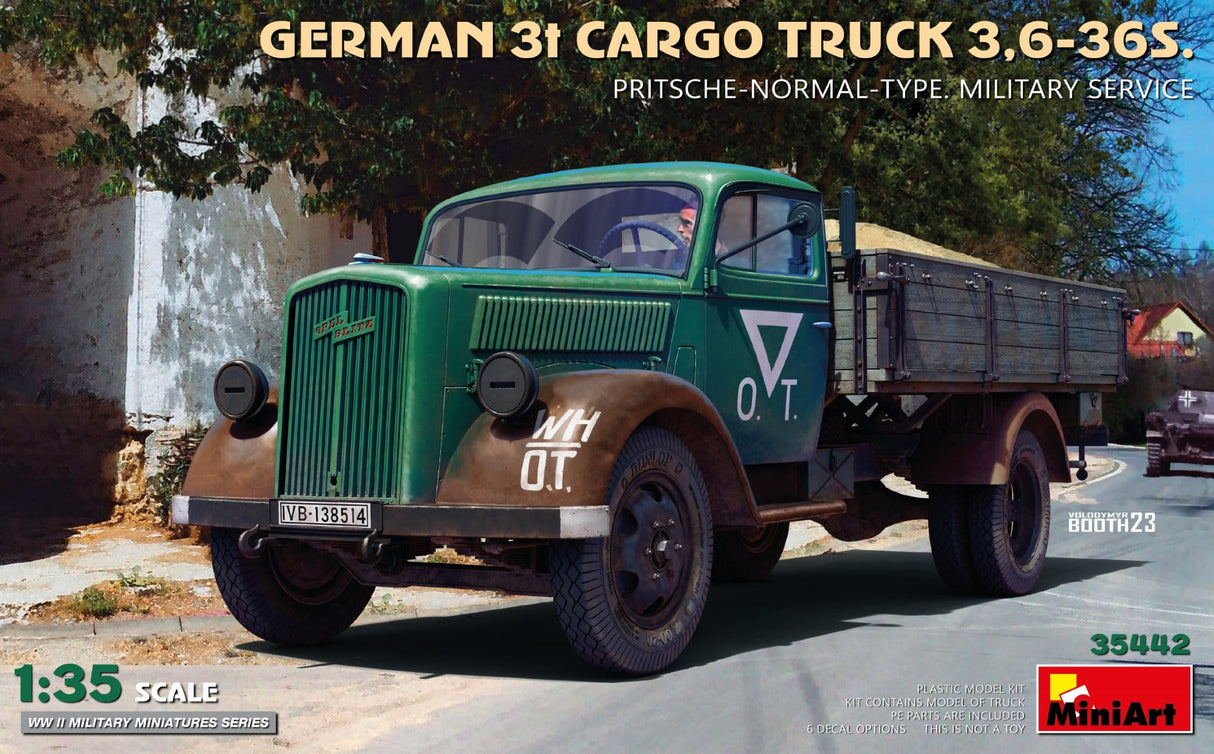 MiniArt 1/35 German 3t Cargo Truck 3.6-36S. Pritsche-Normal-Type. Military Service Plastic Model Kit