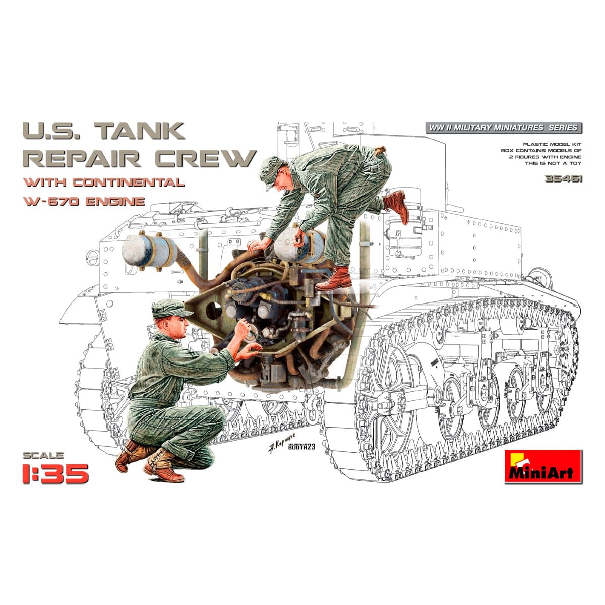 MiniArt 1/35 U.S. Tank Repair Crew with Continental W-670 Engine – MA35461