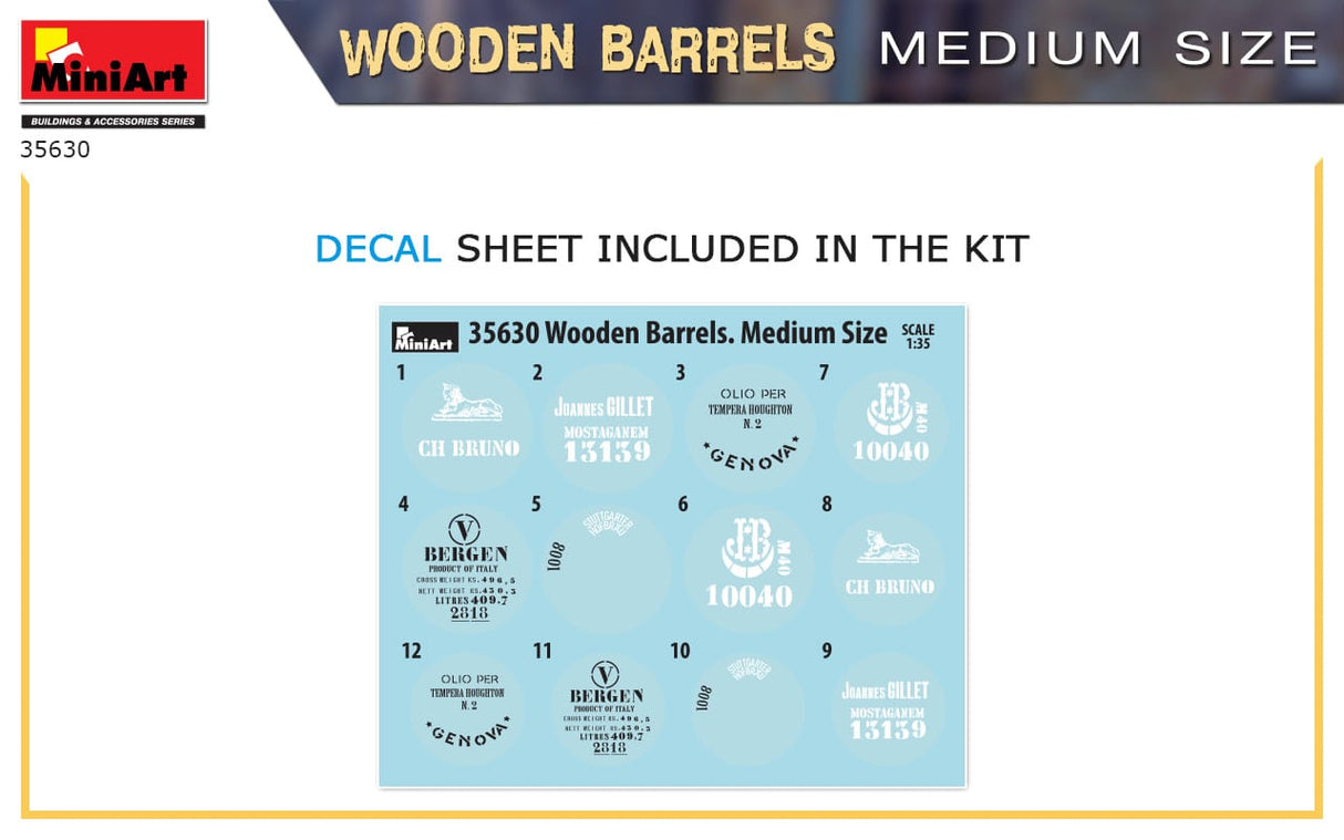 MiniArt 1/35 Wooden Barrels. Medium Size Plastic Model Kit