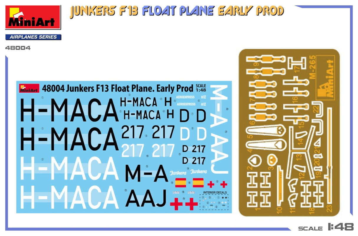 MiniArt 1/48 Junkers F13 Float Plane. Early Prod Plastic Model Kit