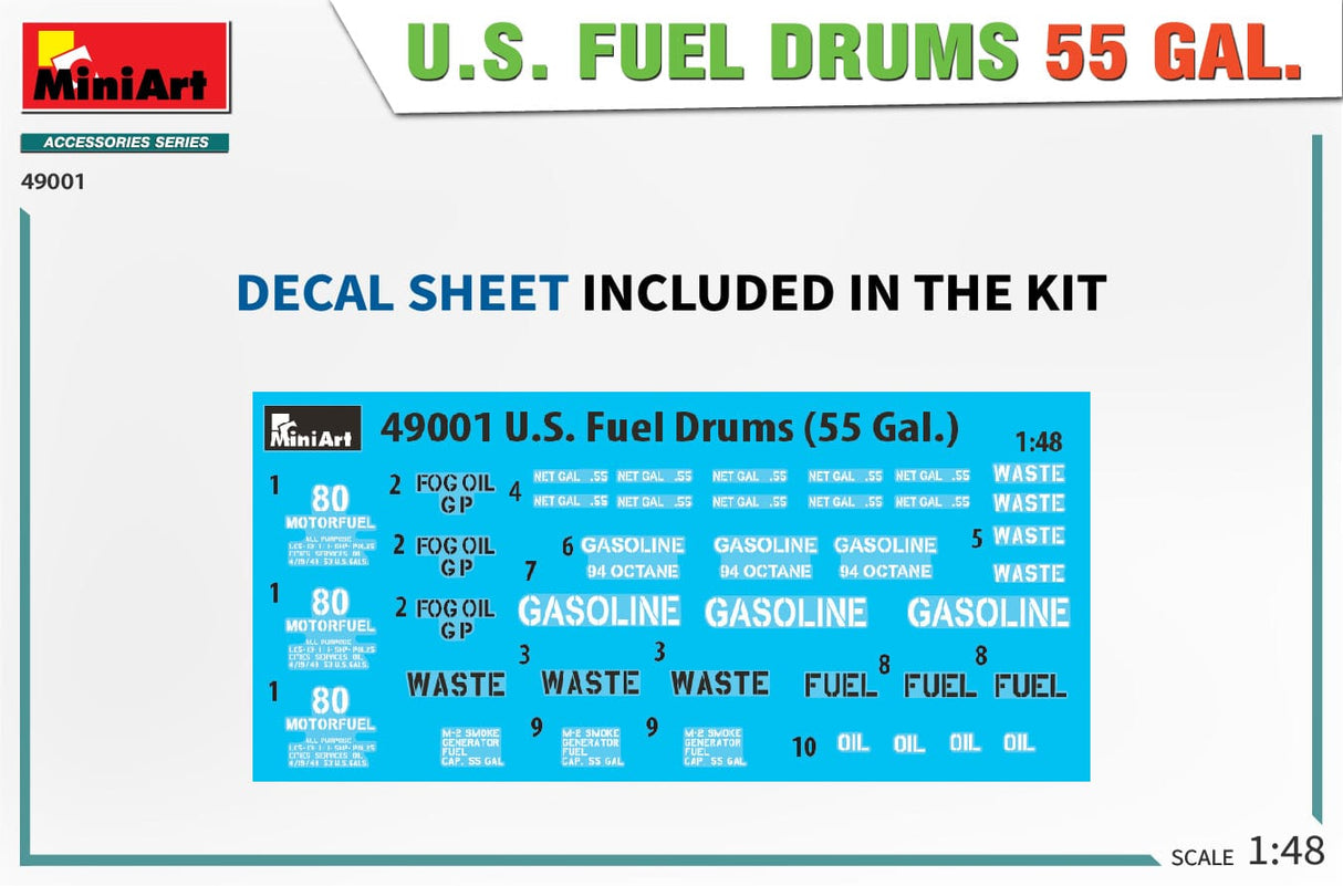 MiniArt 1/48 U.S. Fuel Drums 55 Gal. Plastic Model Kit