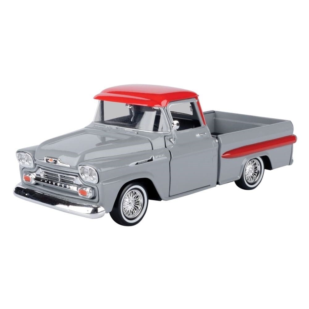 Motor Max 1/24 1958 Chevy Apache Fleetside Pickup Get Low Series Grey / Red - Hobbytech Toys