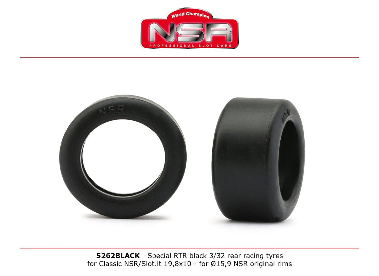 NSR 5262BLACK 3/32 Rear For Classic NSR/Slot It 18.8x10 Racing Black (2pcs) - Hobbytech Toys