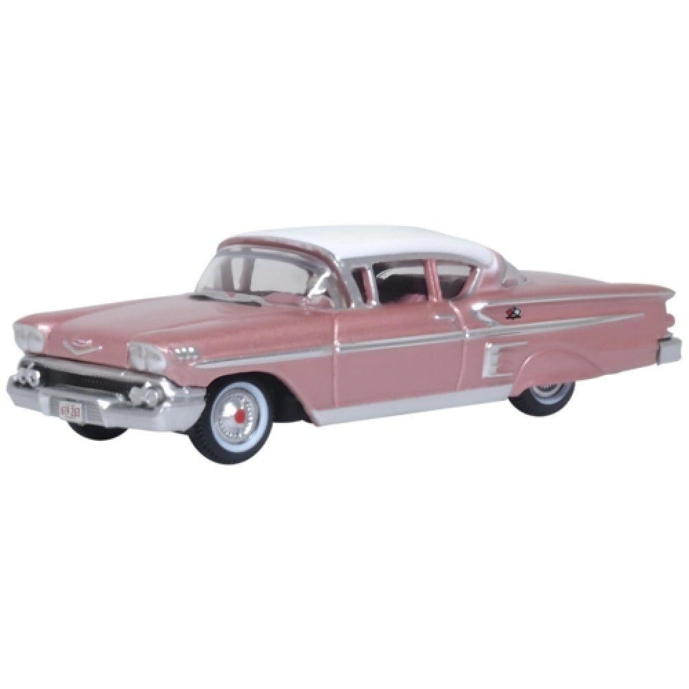 Oxford 1/87 Chevrolet Impala Sport Coupe 1958 Cay Coral And White (HO Scale) - Hobbytech Toys
