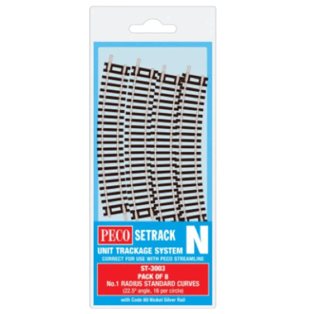 Peco ST-3003 N Scale Code 80 No.1 Radius Standard Curve (8pcs) - Hobbytech Toys