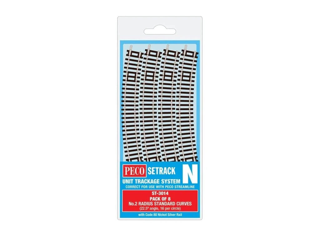 Peco ST - 3014 N Scale Code 80 No.2 Radius Standard Curve (8pcs) - Hobbytech Toys