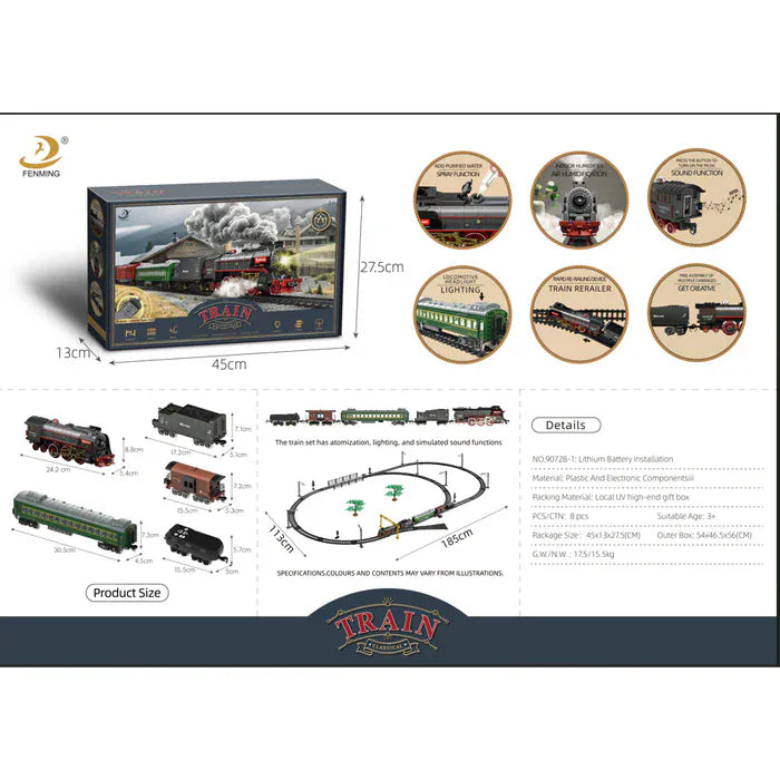 RC Steam Train Set with Lights & Steam Effect - Classic Oval Track