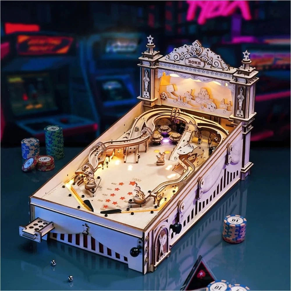 Robotime ROKR 3D Pinball Machine Wood Kit - Hobbytech Toys