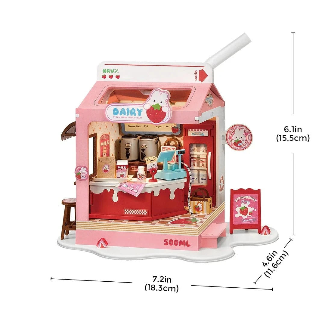 Rolife Strawberry Milk Box Shop DIY Miniature House Kit - Hobbytech Toys