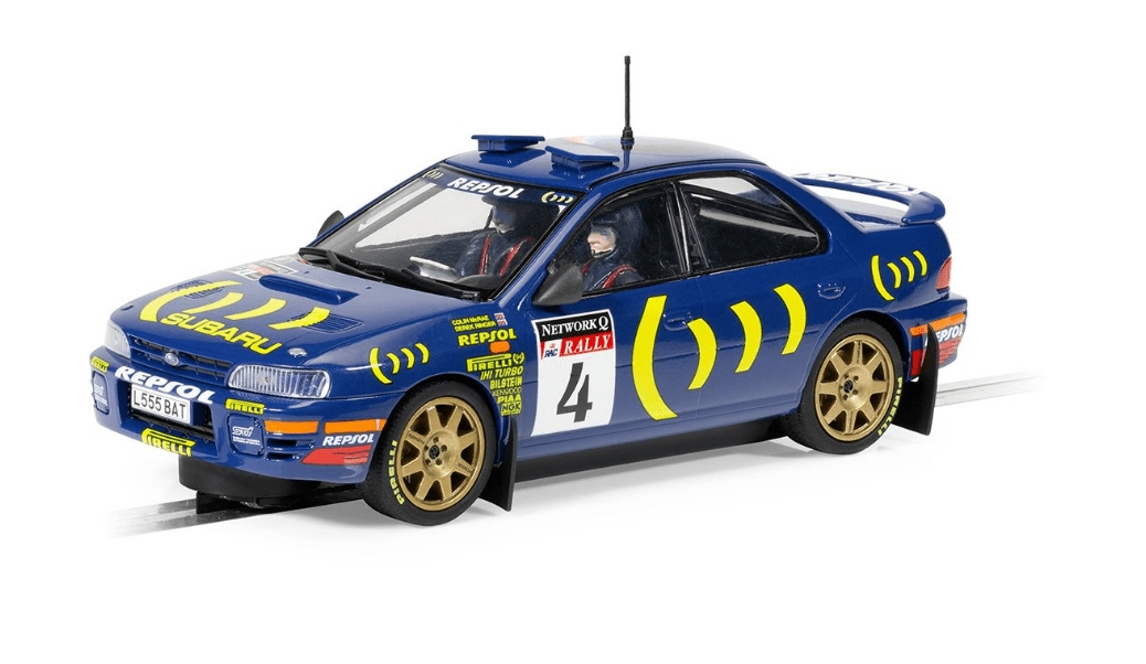 A detailed, detailed 1:32 scale model of the Subaru Impreza WRX driven by legendary rally driver Colin McRae in the 1995 World Rally Championship.