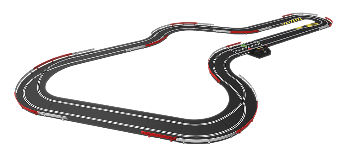 Scalextric C1434 World GT Arc Air Slot Car Set - Sleek, intricate racing track with sharp turns and vibrant red and black design.
