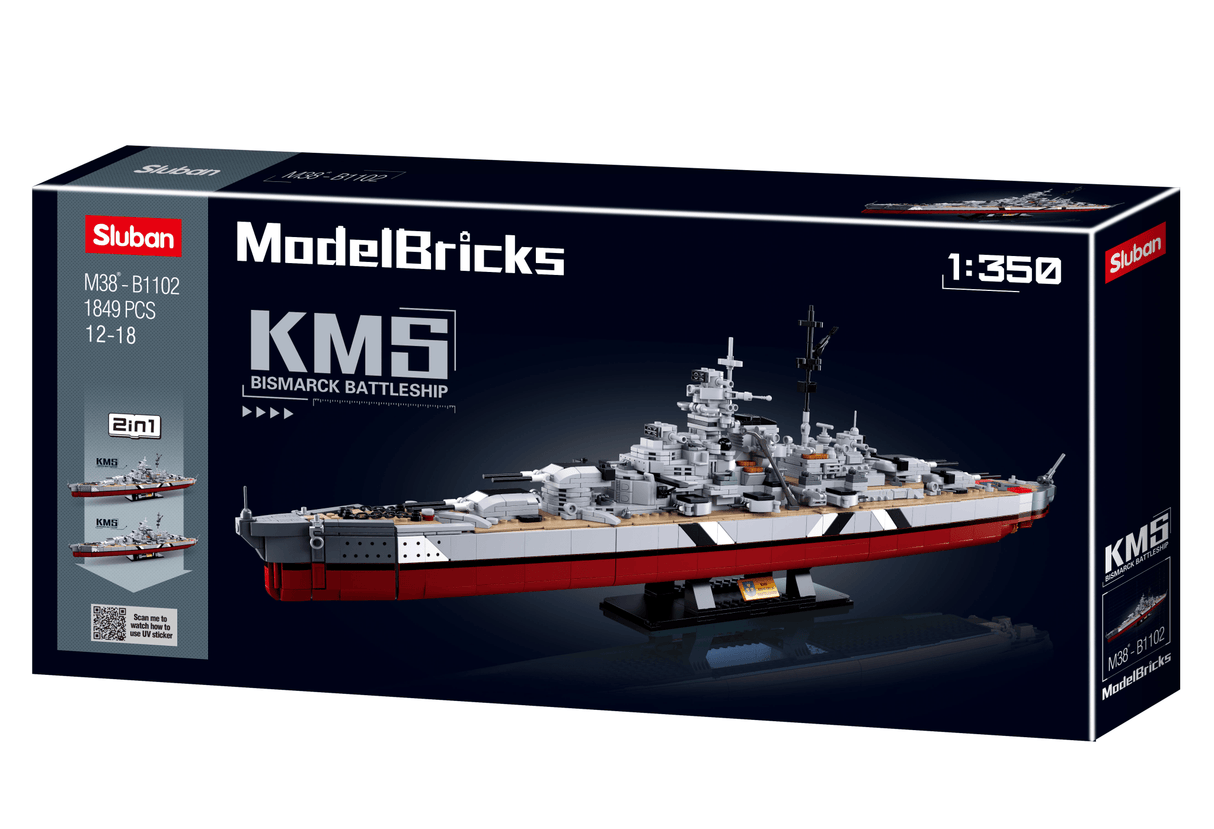 Sluban 1102 Bismarck Battleship 2in1 - 1849pc Kit - Hobbytech Toys