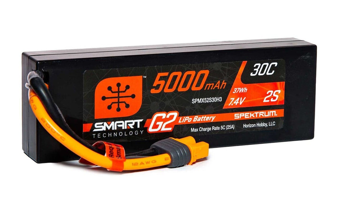 Spektrum 5000mAh 2S 7.4V 30C Smart G2 Hard Case LiPo IC3 SPMX52S30H3
