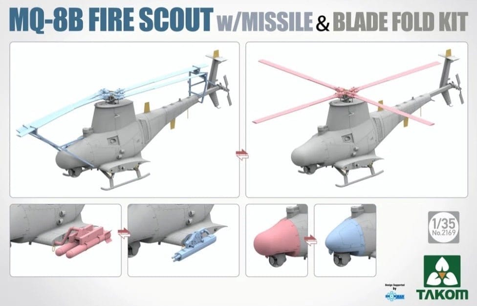 Takom 1/35 MQ - 8B Fire Scout w/ Missile & Blade Fold Kit Plastic Model Kit - Hobbytech Toys