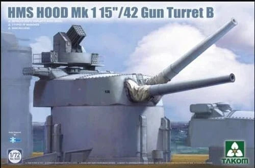 Takom 1/72 HMS Hood 15"/42 Mk1 Gun Turret B Plastic Model Kit - Hobbytech Toys