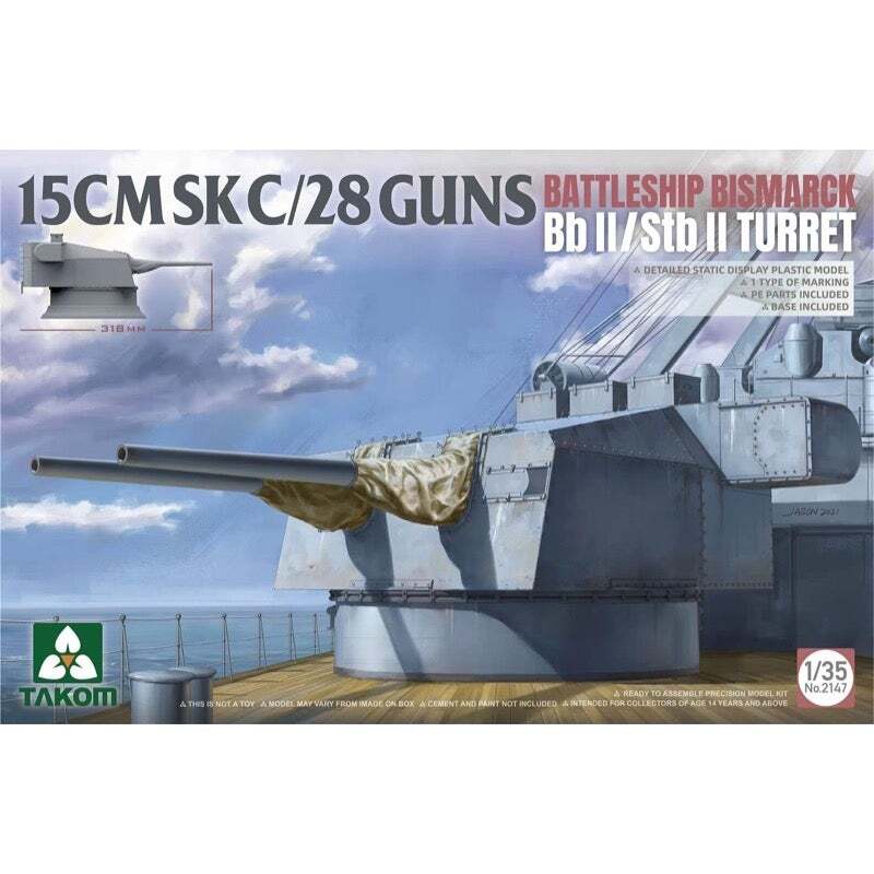 Takom 2147 1/35 15CMSK C/28 Guns Battleship Bismarck BB II / STB II Turret Plastic Model Kit - Hobbytech Toys