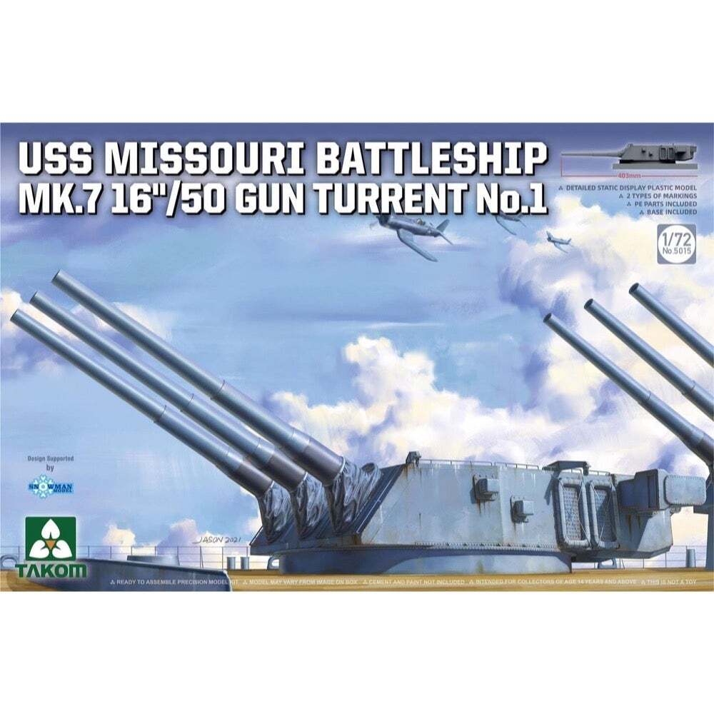 Takom 5015 1/72 USS Missouri Battleship MK.7 16/50 Gun Turret No.1 Plastic Model Kit - Hobbytech Toys