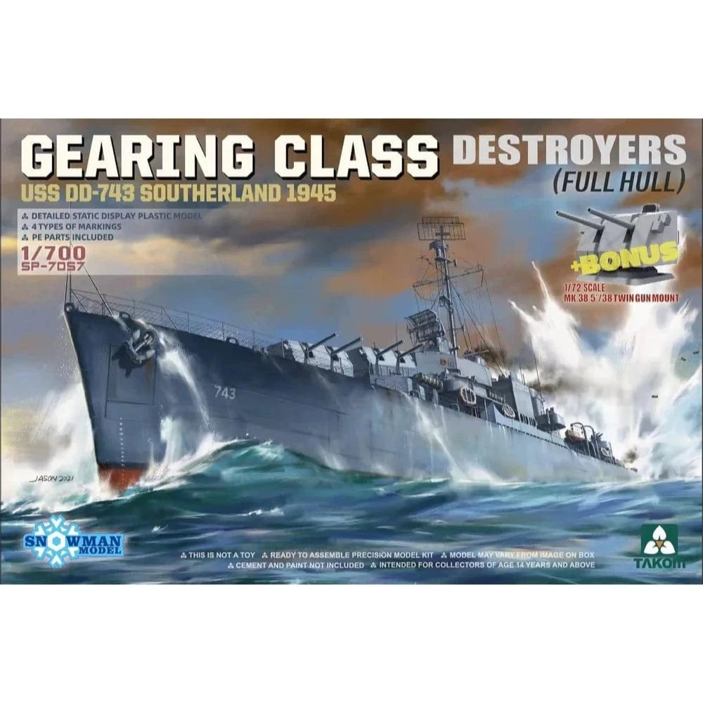 Takom SP-7057 1/700 Gearing Class Destroyer USS DD-743 Southerland 1945 Full Hull Plastic Model Kit - Hobbytech Toys