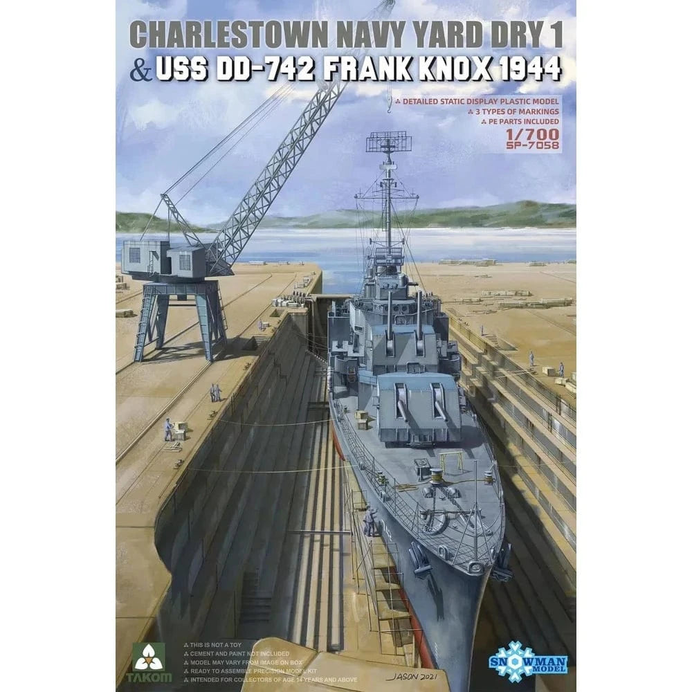 Takom SP-7058 1/700 Charlestown Navy Yard Dry Dock 1 & USS DD-742 Frank Knox 1944 Plastic Model Kit - Hobbytech Toys