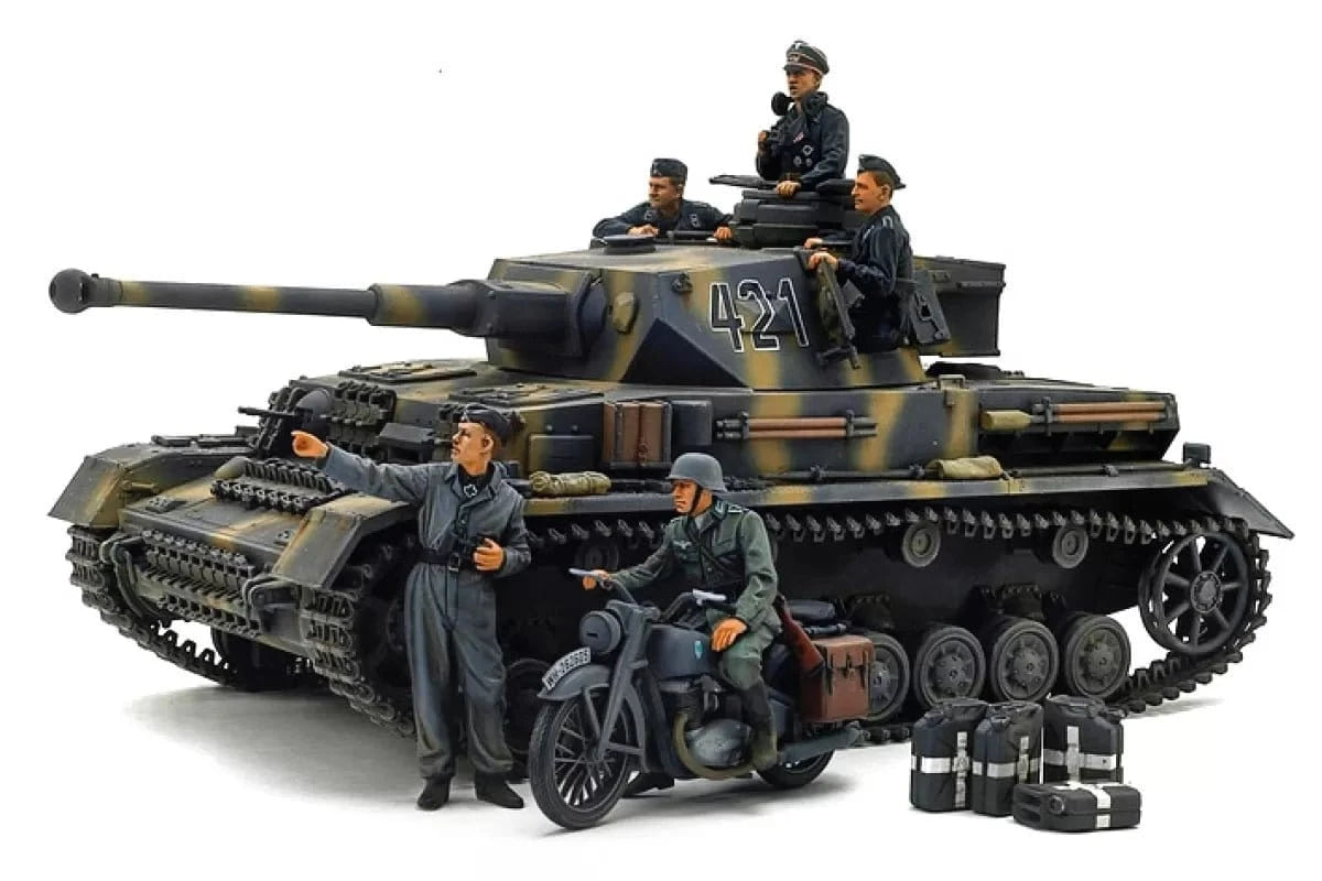 Tamiya 25209 1/35 German Tank Panzerkampfwagen IV Ausf.G Early Production & Motorcycle Plastic Model Kit - Hobbytech Toys