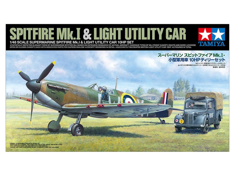 Tamiya 25211 1/48 Supermarine Spitfire Mk.I & Light Utility Car Set Plastic Model Kit - Hobbytech Toys