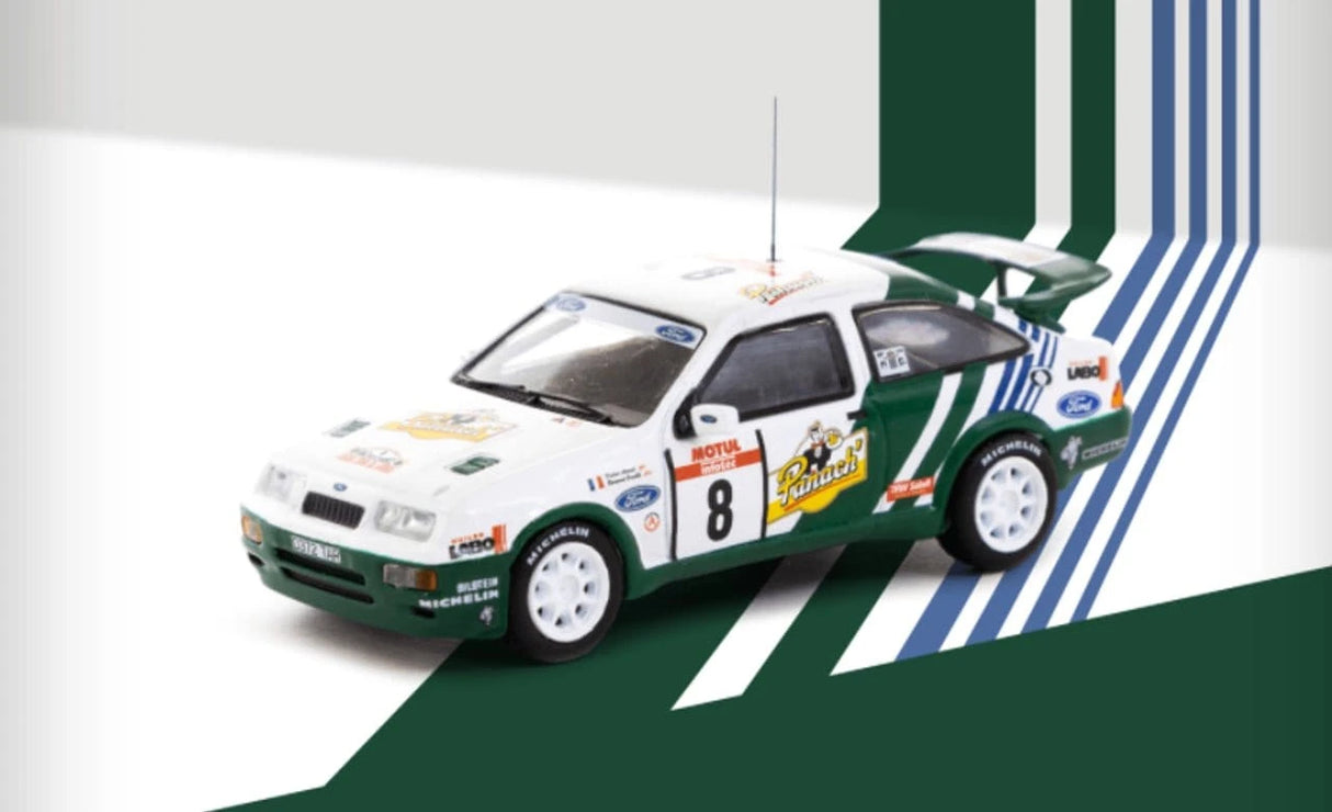 Tarmac 1/64 Ford Sierra RS Cosworth - Tour de Corse - Rallye de France 1988 Winner - Auriol Didier / Occelli Bernard Diecast Model - Hobbytech Toys