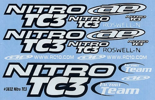 Team Associated NTC3 Decal Black White 3832