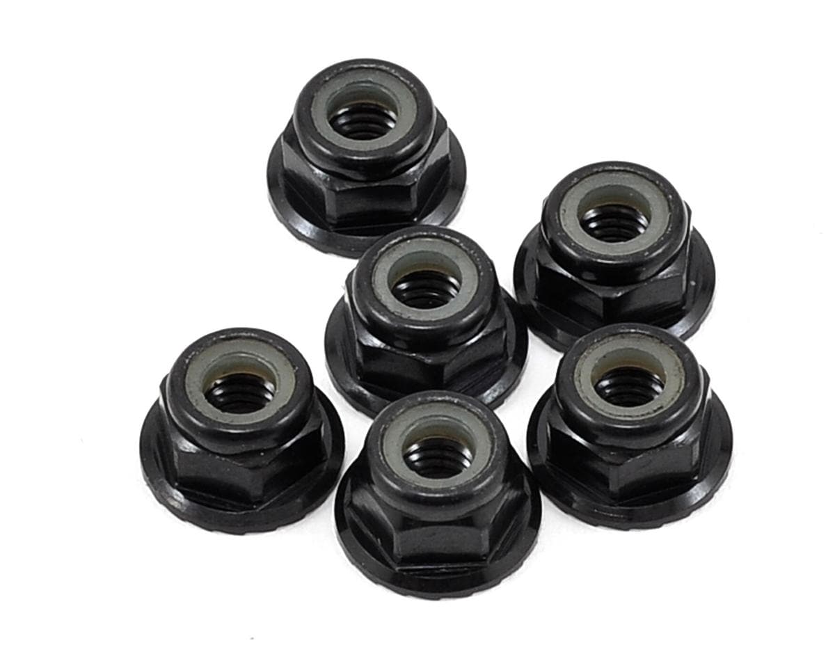 TLR 4mm Aluminium Serrated Lock Nuts, Black, 6pcs, 22X, 22X-4 2.0, 22X-T - genuine TLR product TLR336000