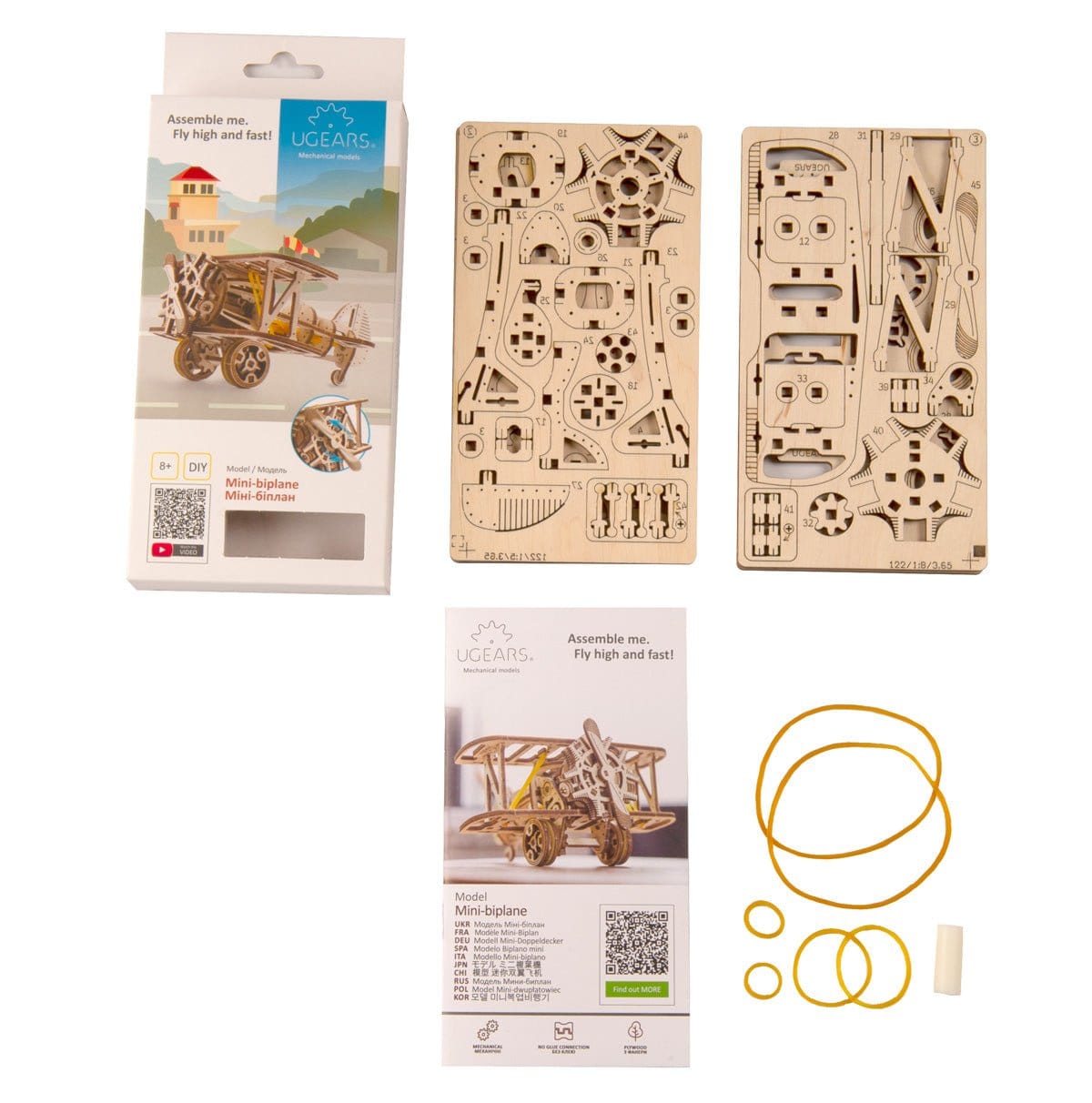 UGears 70159 Mini Bi - Plane Wooden Model Kit - Hobbytech Toys