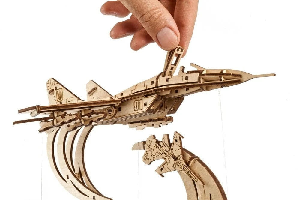 Ugears 70191 The Ghost of Kyiv Ukrainian Fighter Wooden Model Kit - Hobbytech Toys