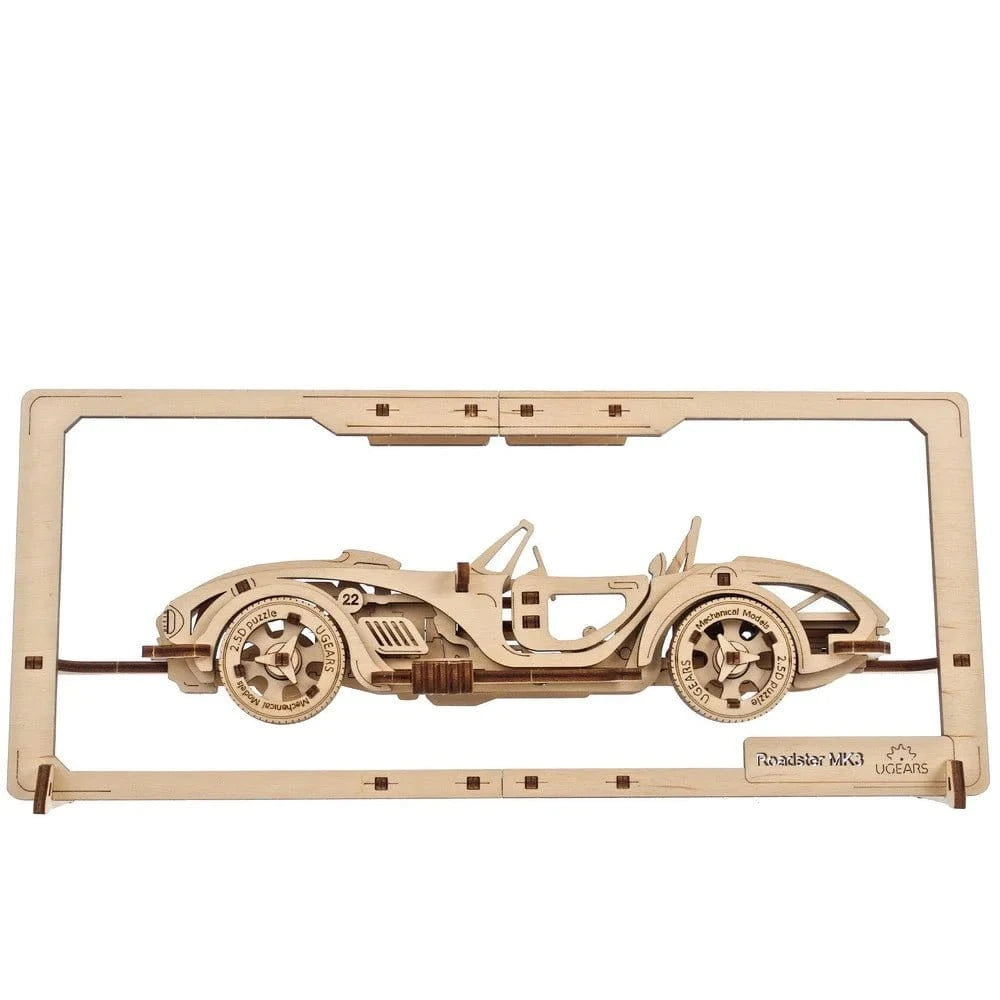 Ugears 70195 Roadster MK3 2.5D Puzzle 62pc Wooden Model Kit - Hobbytech Toys