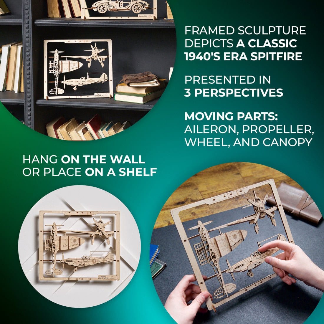 Ugears 70196 Fighter Aircraft 2.5D Puzzle 47pc Wooden Model Kit - Hobbytech Toys