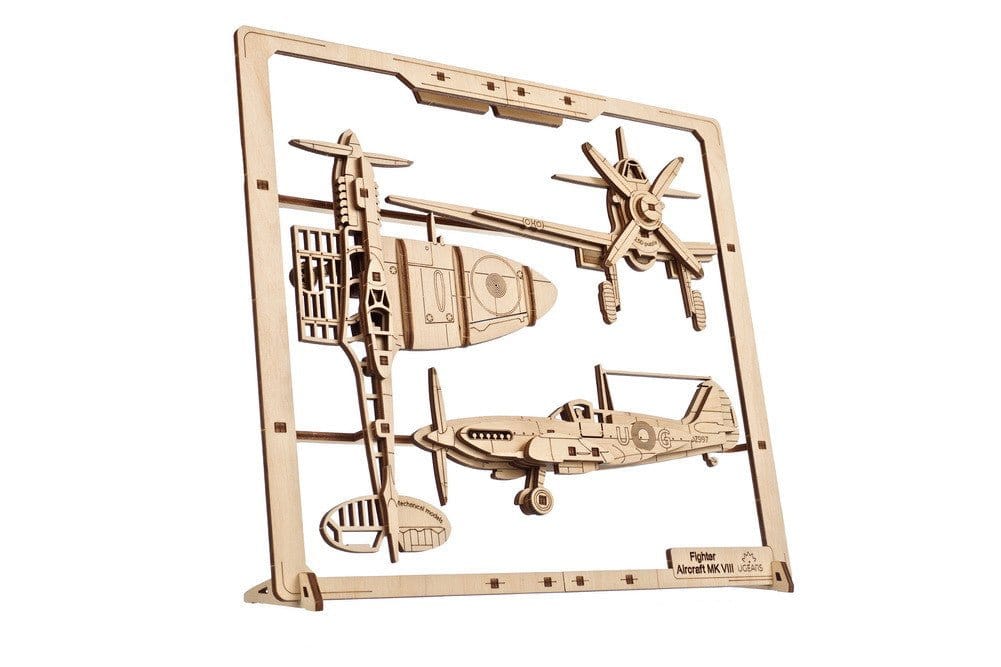 Ugears 70196 Fighter Aircraft 2.5D Puzzle 47pc Wooden Model Kit - Hobbytech Toys
