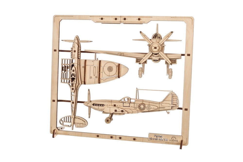 Ugears 70196 Fighter Aircraft 2.5D Puzzle 47pc Wooden Model Kit - Hobbytech Toys