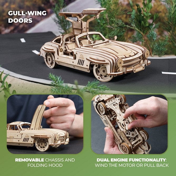 Ugears 70205 Winged Sports Coupe Wooden Model Kit - Hobbytech Toys