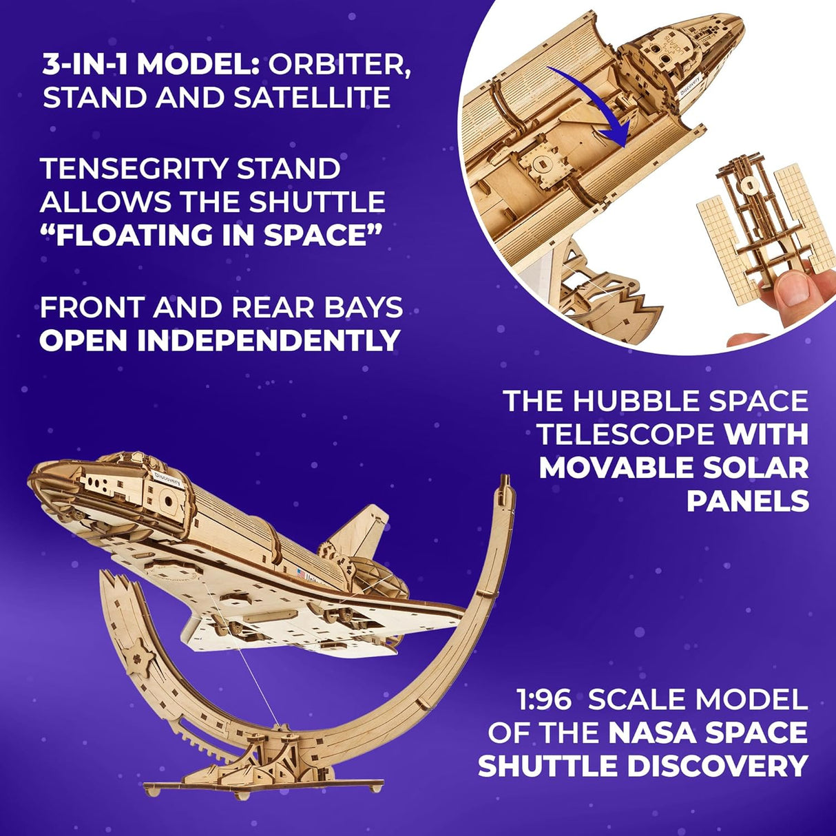 UGears 70227 NASA Space Shuttle Discovery Wooden Model Kit - Hobbytech Toys