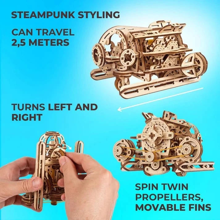 UGears 70229 Steampunk Submarine Wooden Model Kit - Hobbytech Toys