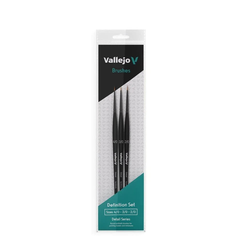 Vallejo Hobby Brushes: Detail Definition Set - Synthetic fibers (Sizes 4/0, 3/0 & 2/0) - Hobbytech Toys