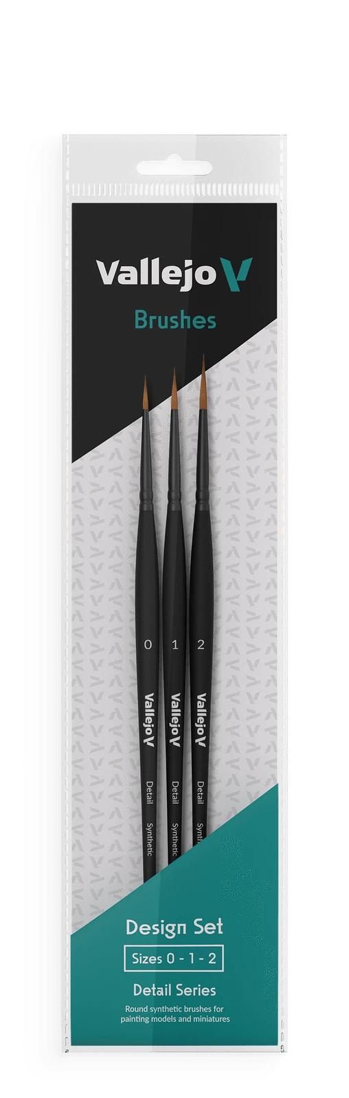 Vallejo Hobby Brushes: Detail Design Set - Synthetic fibers (Sizes 0, 1 & 2) - Hobbytech Toys