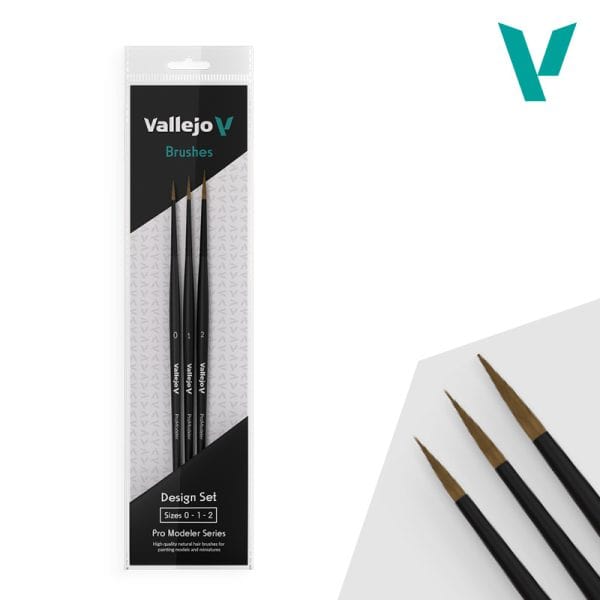 Vallejo Hobby Brushes: Pro Modeler Design Set - Natural Hair (Sizes 0, 1 & 2) - Hobbytech Toys