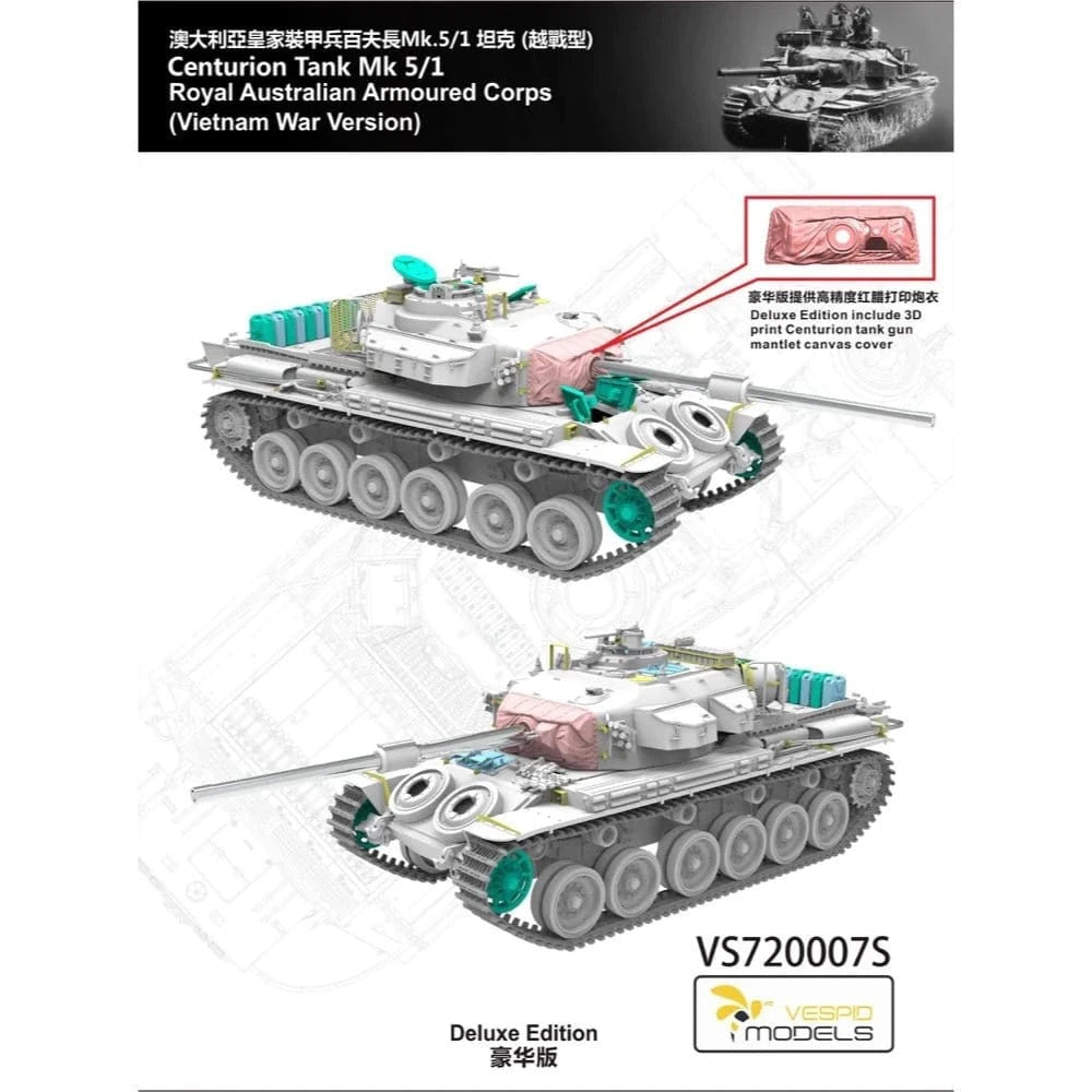 Vespid 1/72 Centurion Tank Mk5/1 Royal Australian Armoured Corps 3D Print Model Kit - Deluxe Edition** - Hobbytech Toys