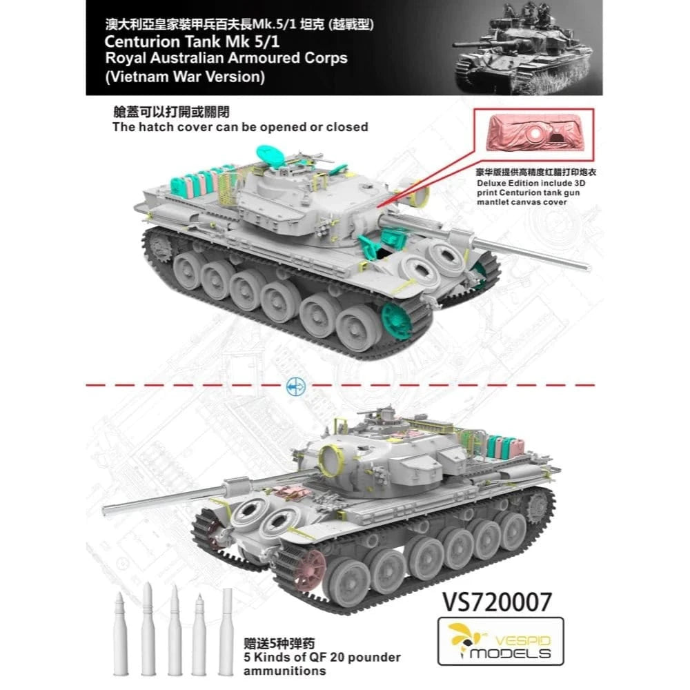 Vespid 1/72 Centurion Tank Mk5/1 Royal Australian Armoured Corps Plastic Model Kit** - Hobbytech Toys