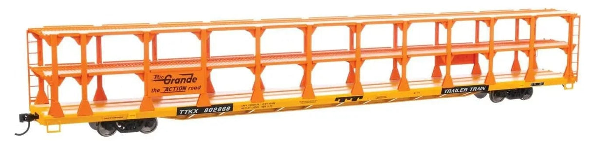 Walthers Mainline HO Scale 89ft Flatcar w/Tri - Level Open Auto Rack - Denver & Rio Grande Western(TM) #802868 - Hobbytech Toys